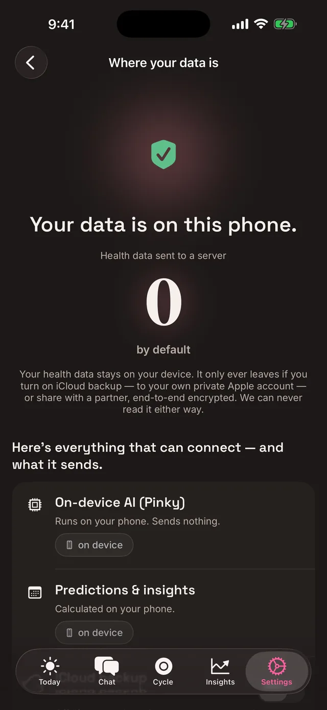 Écran du Reçu affichant zéro connexion de données de santé